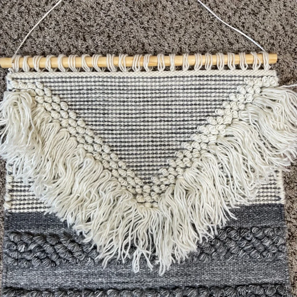 Sugarboo & Co Wall Hanging Tapestry Bohemian Decor Neutral Gray Cream Fringe Art